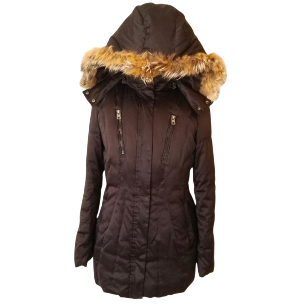 Andrew Marc Down Winter Coat Fur Hood Black XS
